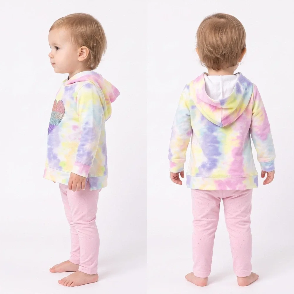 Btween Baby Girls Fleece Heart Hoodie & Leggings Outfit Set 12 Months Tie Dye